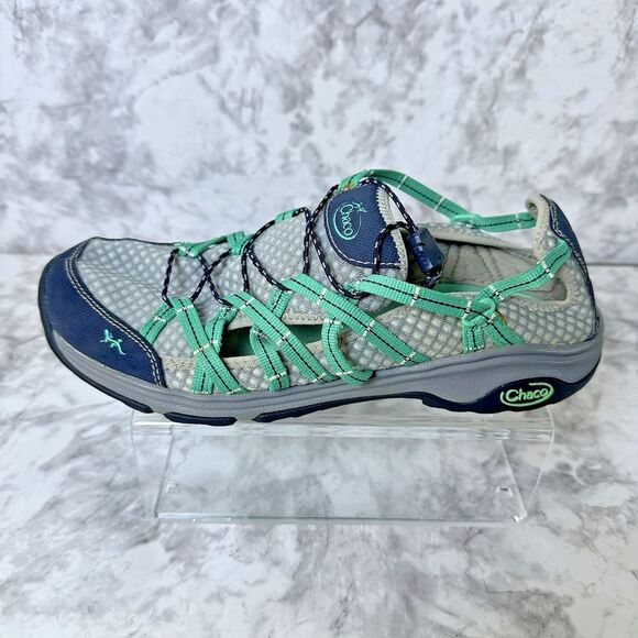 Chaco Womens Trail Shoes 10.5 Gray Teal Mesh Hiking Sneakers Adventure Outdoor‎ - Picture 7 of 16